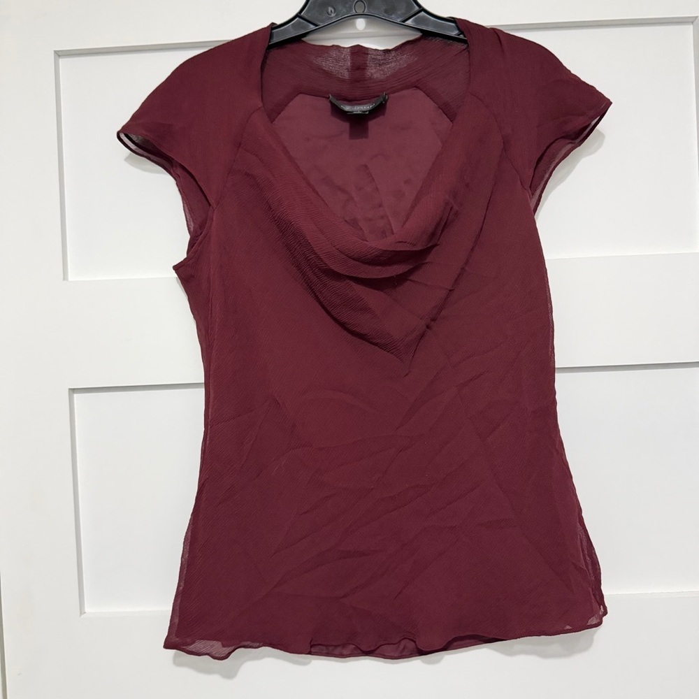 St. John Burgundy Cowl Silk Blouse Top Size 12 - 23566 - Picture 1 of 7